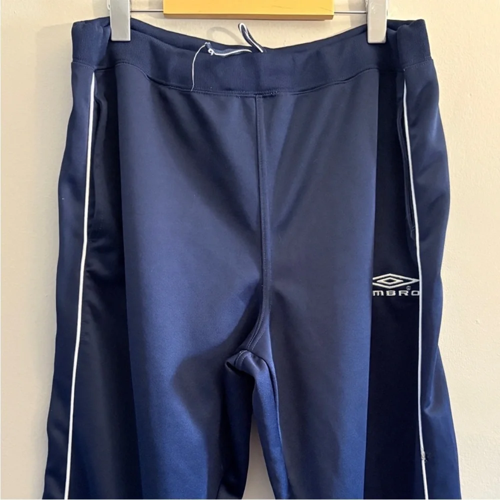 Vintage 90s Umbro Navy Athletic Pants w White Piping & Zip Bottom – Large Fair - Picture 4 of 16